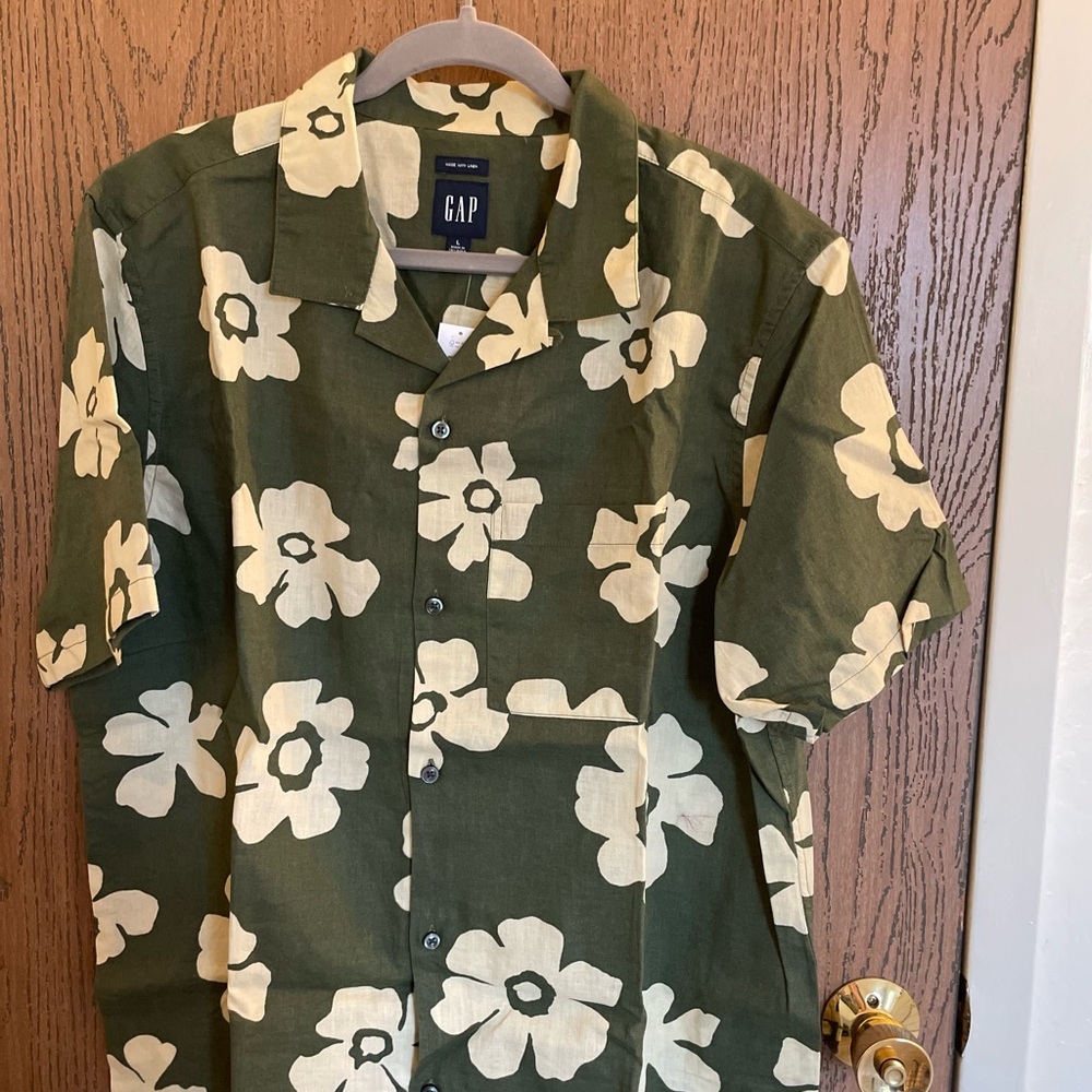 GAP Green Floral Men's Shirt, L, Green